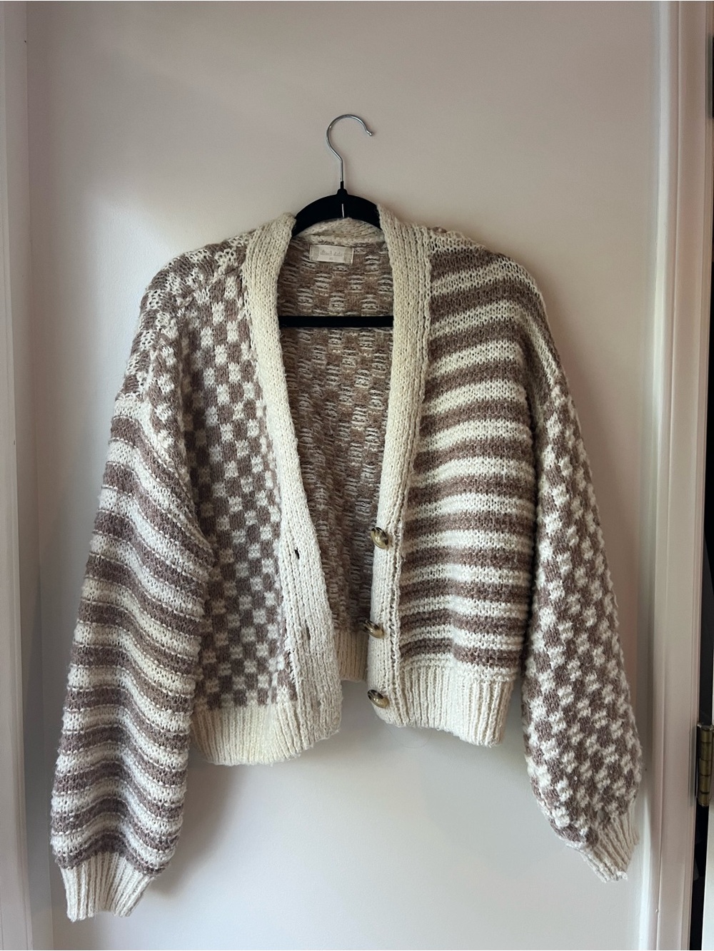 Altar’d State Cozy Check & Stripe V-Neck Cardigan Sweater - Picture 2 of 6